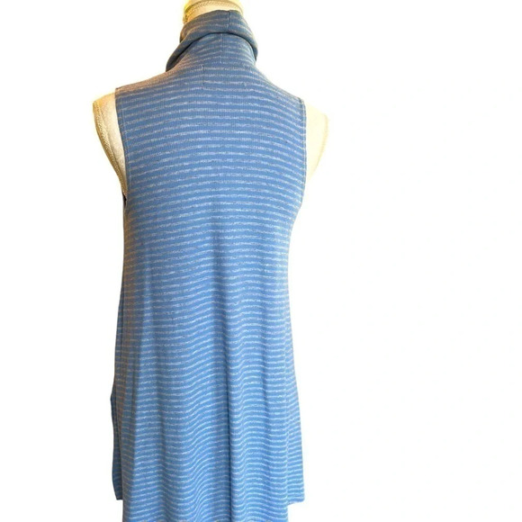 ANTHROPOLOGIE PUELLA BLUE & GRAY STRIPED MOCK NECK SLEEVELESS TUNIC TOP MEDIUM - Picture 2 of 8